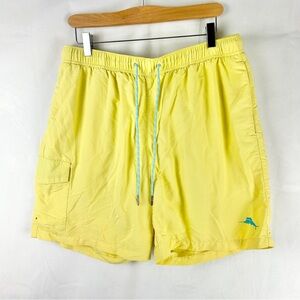 TOMMY BAHAMA Relax Yellow Swim Trunks Size Large Yellow Lined Cargo Pocket‎ 6"